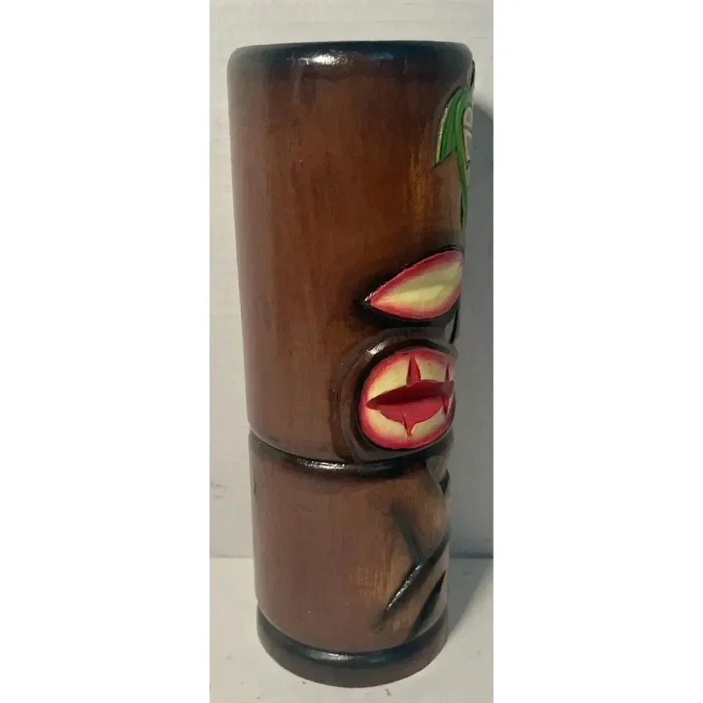 Tiki Totem Pole Candle Holder Hand Carved Wood With Glass/Candle Insert 10
